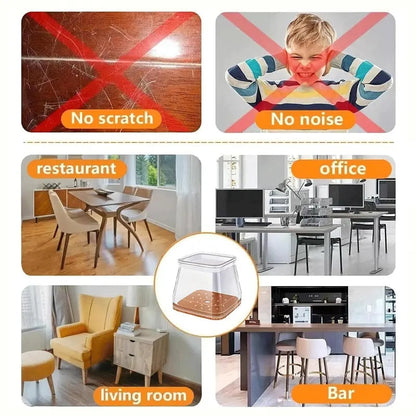 Clear Silicone Chair Leg Protectors with Felt Pads – Anti-Scratch, Noise-Reducing Furniture Floor Protectors
