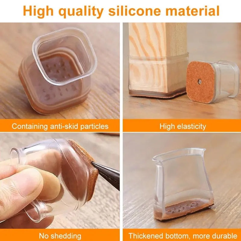 Clear Silicone Chair Leg Protectors with Felt Pads – Anti-Scratch, Noise-Reducing Furniture Floor Protectors