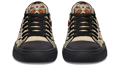 Day Of Dead Rose Pattern Black Lowtop Sneaker