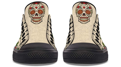 Day Of Dead Rose Pattern Black Lowtop Sneaker