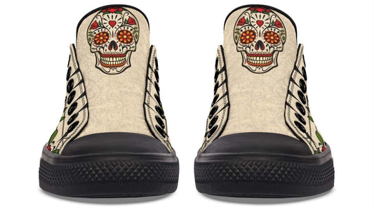 Day Of Dead Rose Pattern Black Lowtop Sneaker