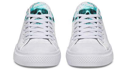 Cyan Skull Print White Lowtop Sneaker