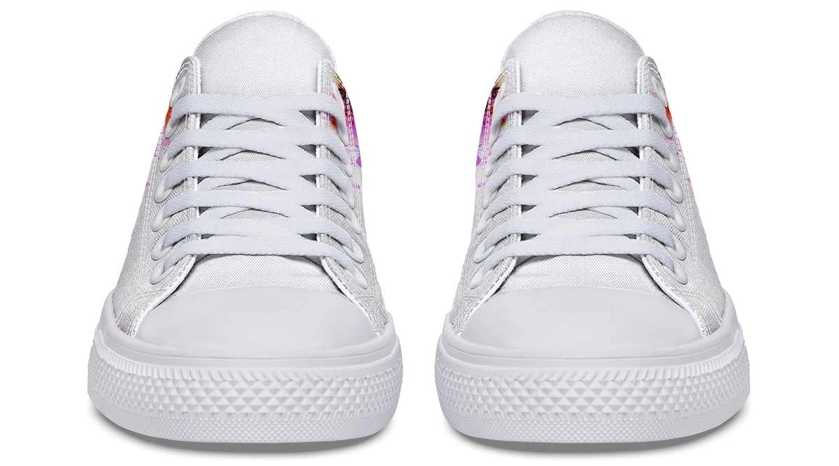 Flower On Skull Pattern White Lowtop Sneaker