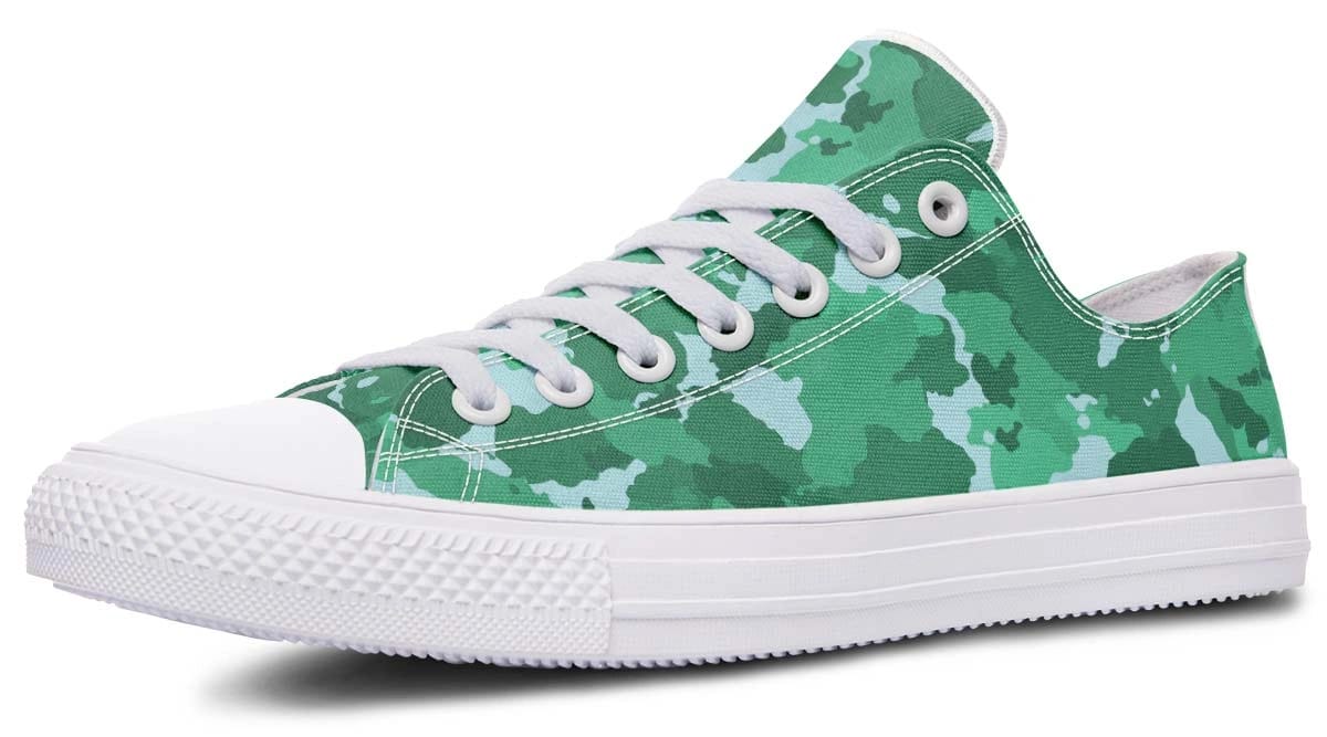 Green Camo Pattern White Lowtop Sneaker