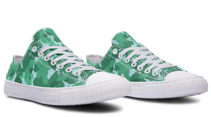 Green Camo Pattern White Lowtop Sneaker