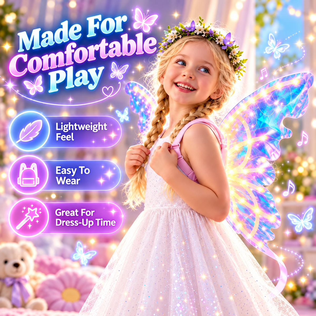 🦋 Electric Light Up Butterfly Wings - Moving LED Fairy Wings for Kids Costume 🧚‍♀️