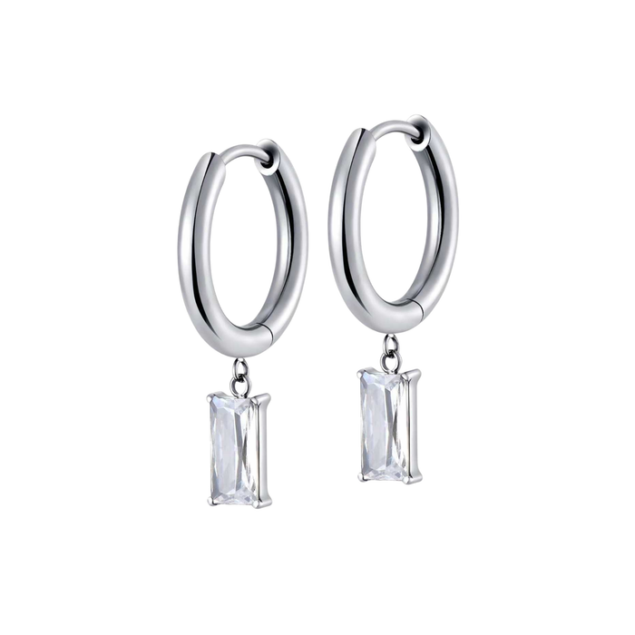 Baguette Charm Hoops in Titanium