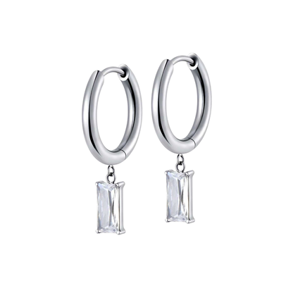 Baguette Charm Hoops in Titanium