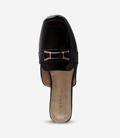 Boss Lady Onyx – Black Flat Mules for Women