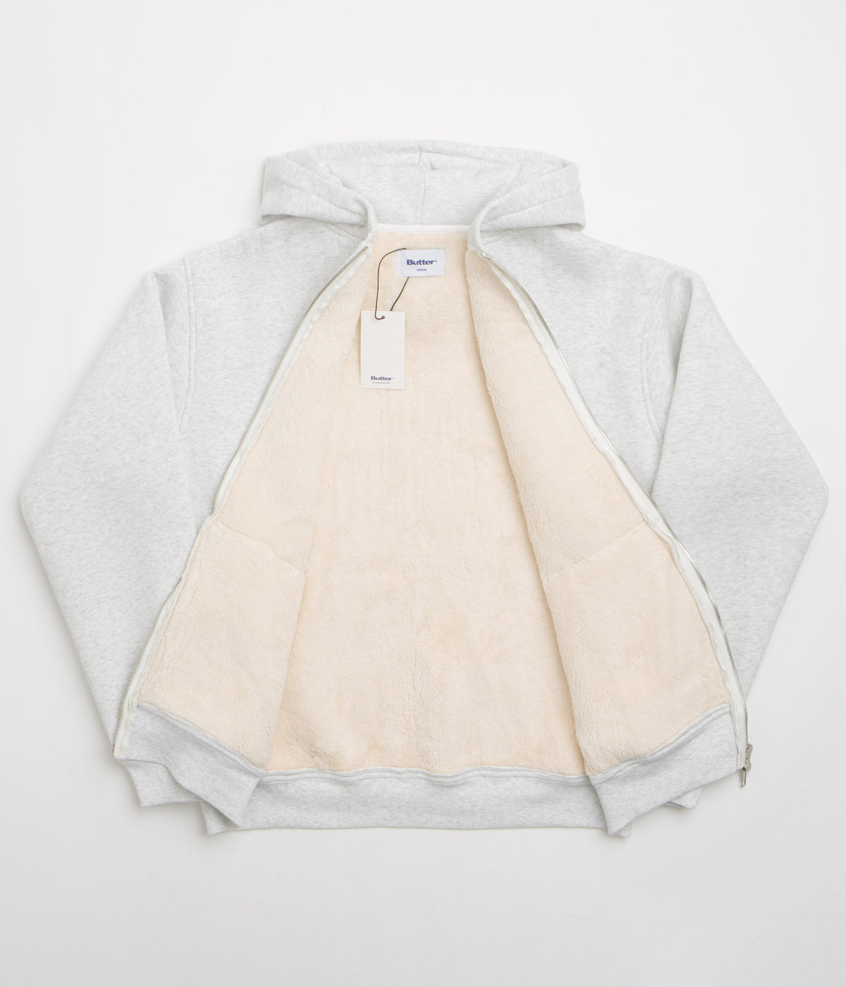 Butter Goods Pile Lined Zip-Thru Hoodie - Ash