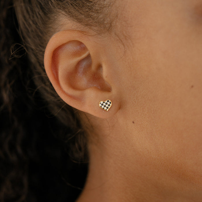 Checkered Heart Enamel Flat Back Stud