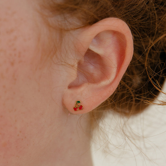 Cherry Enamel Flat Back Stud