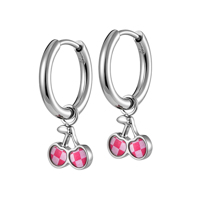 Cherry Gingham Charm Hoops in Titanium