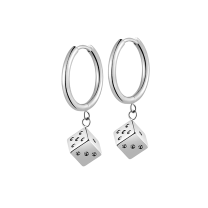 Dice Charm Hoops in Titanium