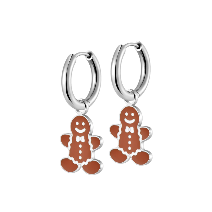 Gingerbread Man Charm Hoops