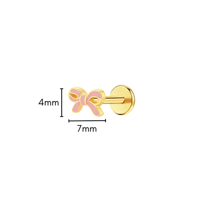 Pink Bow Enamel Flat Back Stud