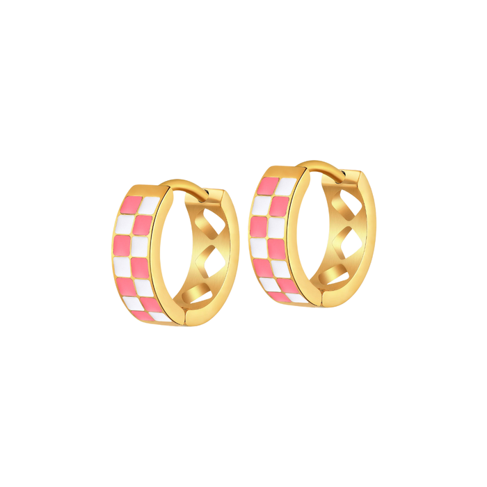 Pink Checkered Titanium Hoops