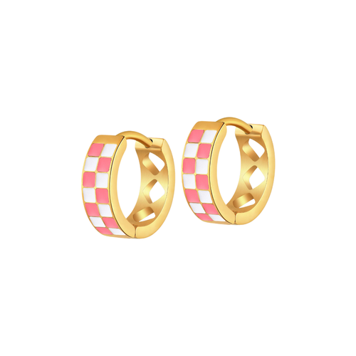 Pink Checkered Titanium Hoops
