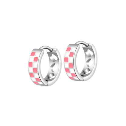Pink Checkered Titanium Hoops