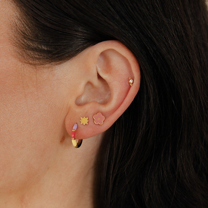 Pink Daisy Enamel Flat Back Stud