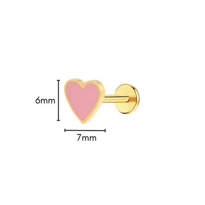 Pink Heart Enamel Flat Back Stud