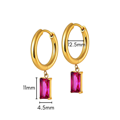 Pink Punch Baguette Charm Hoops in Titanium