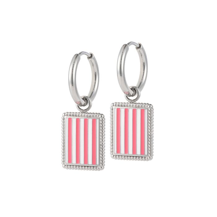 Pink Stripe Charm Hoops