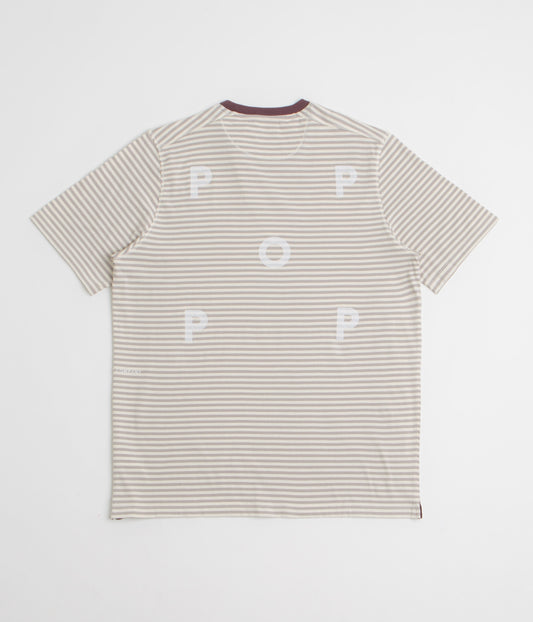 Pop Trading Company Striped Logo T-Shirt - Quarry