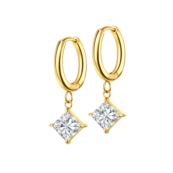Princess Cut Charm Hoops