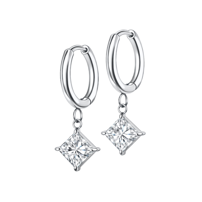 Princess Cut Charm Hoops