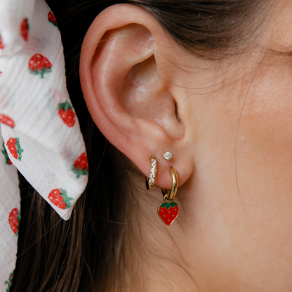 Red Strawberry Enamel Hoop Charm