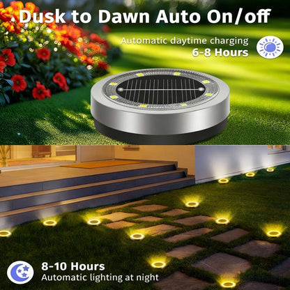 🌞🌷4-Pack Outdoor Garden Solar Ground Lights | 8-LED Auto On/Off Weather-Resistant Pathway Landscape Light⚡