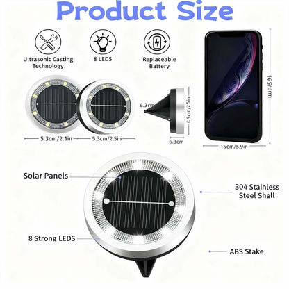 🌞🌷4-Pack Outdoor Garden Solar Ground Lights | 8-LED Auto On/Off Weather-Resistant Pathway Landscape Light⚡