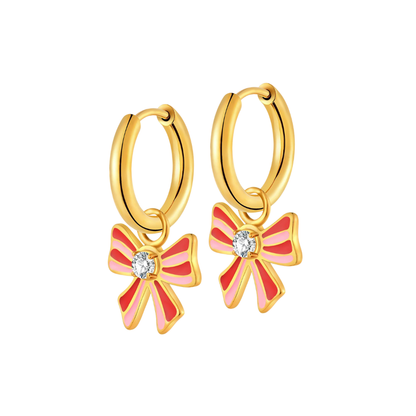 Striped Bow Charm Hoops