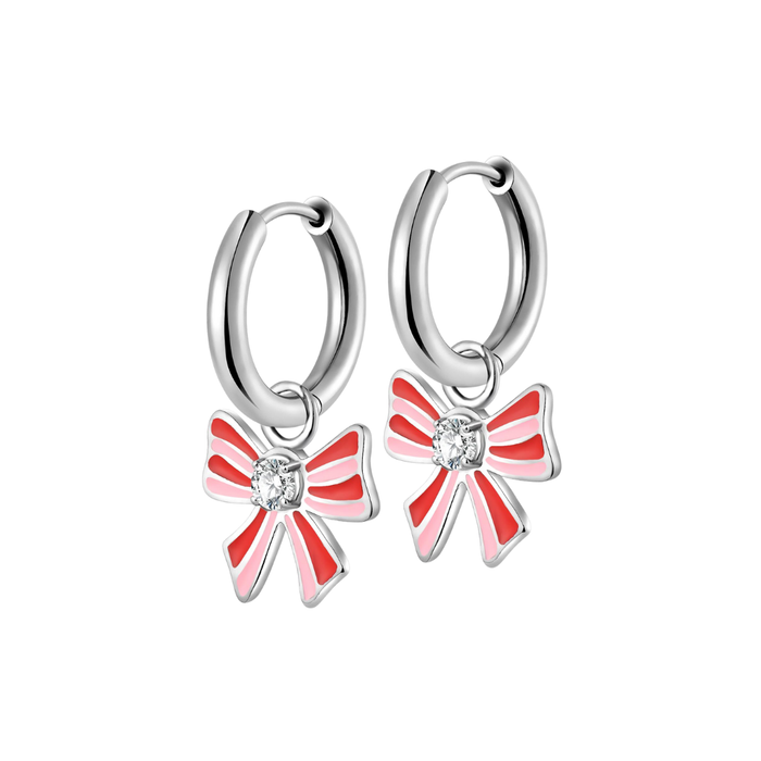 Striped Bow Charm Hoops