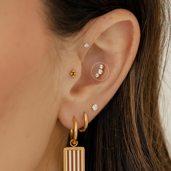 Triple CZ Flat Back Stud