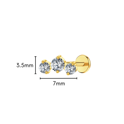 Triple CZ Flat Back Stud
