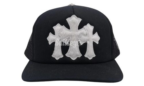 Chrome Hearts Pony Hair Cemetery Cross White Patch Black Trucker Hat
