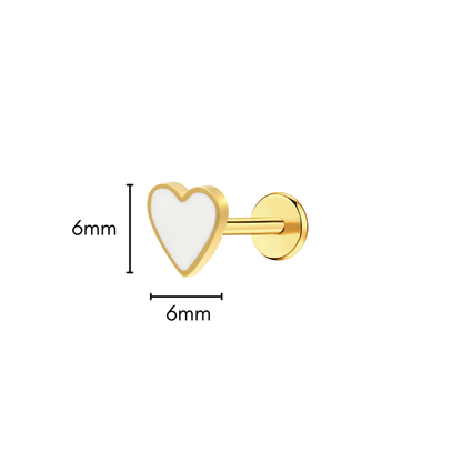 White Heart Enamel Flat Back Stud